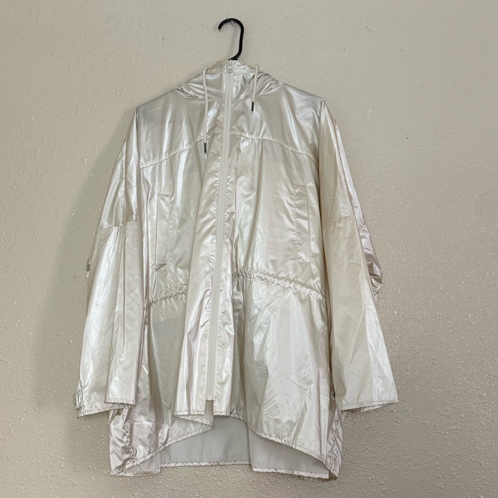 Zara Iridescent White Utility Rain Jacket Windbreaker